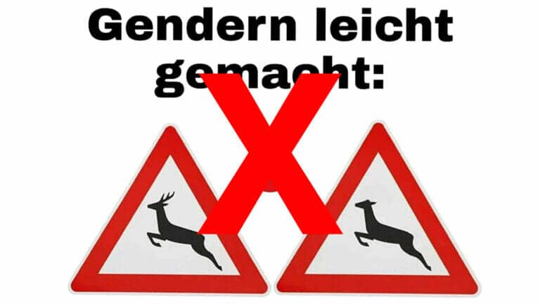 Nein, eine Genderbeauftragte will dem Verkehrsschild-Hirsch nicht das Geweih abnehmen!