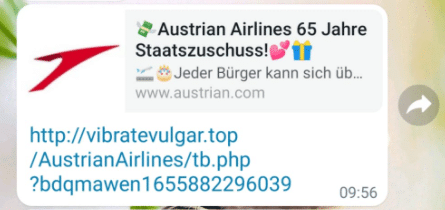 Screenshot WhatsApp "Austrian Airlines 65 Jahre Staatszuschuss"