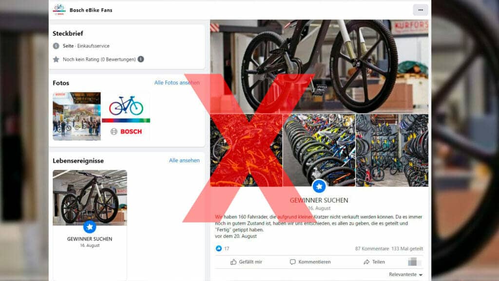 Fake-Gewinnspiel mit Abo-Falle: "Bosch eBike Fans" auf Facebook