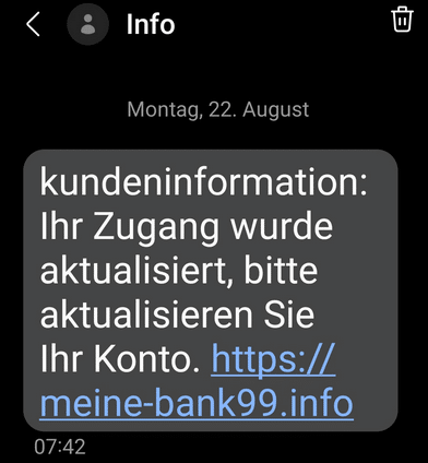 Eine gefälschte SMS von Bank99