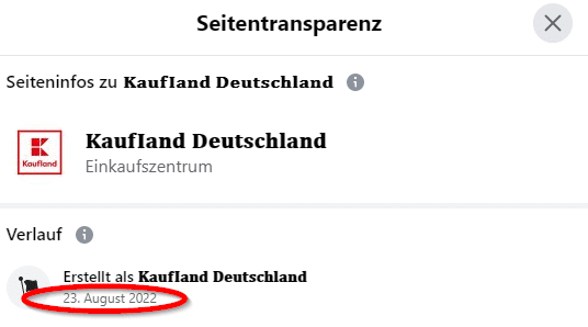 Screenshot einer falschen "Kaufland Deutschland" Seite auf Facebook, die am 23. August 2022 veröffentlicht wurde.