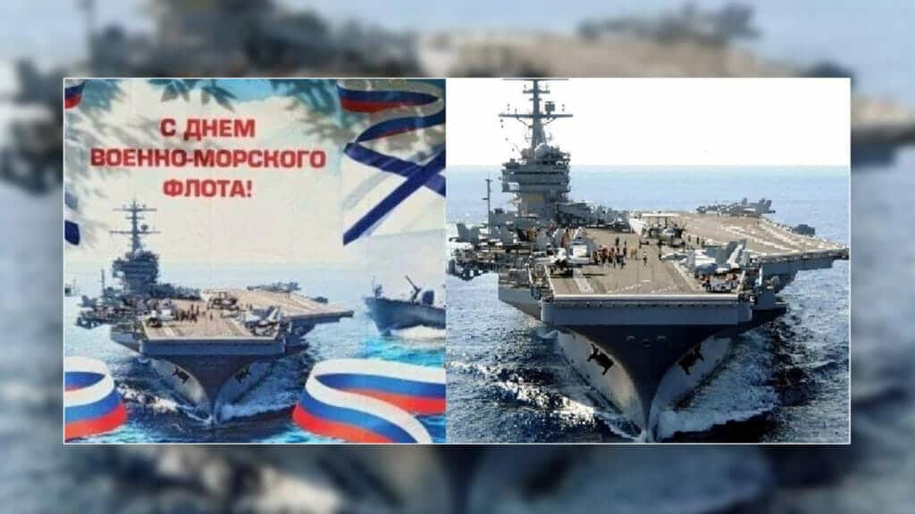 Kein Fake: Der US-Flugzeugträger auf einem russischen Plakat