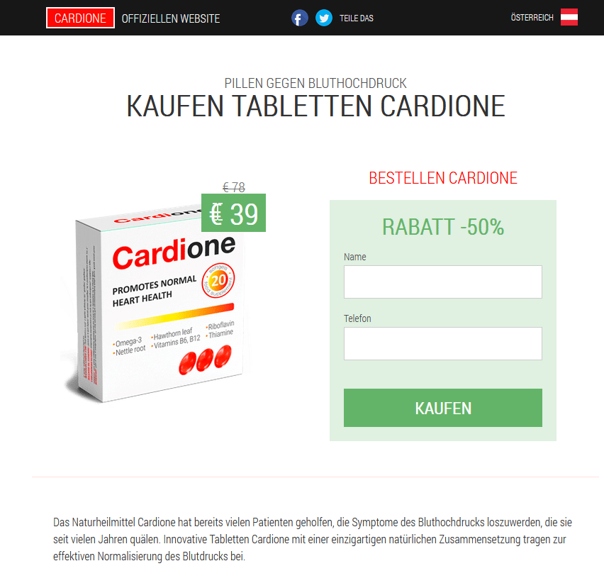 Screenshot: Bestellen Sie hier keine „Cardione“-Tabletten!