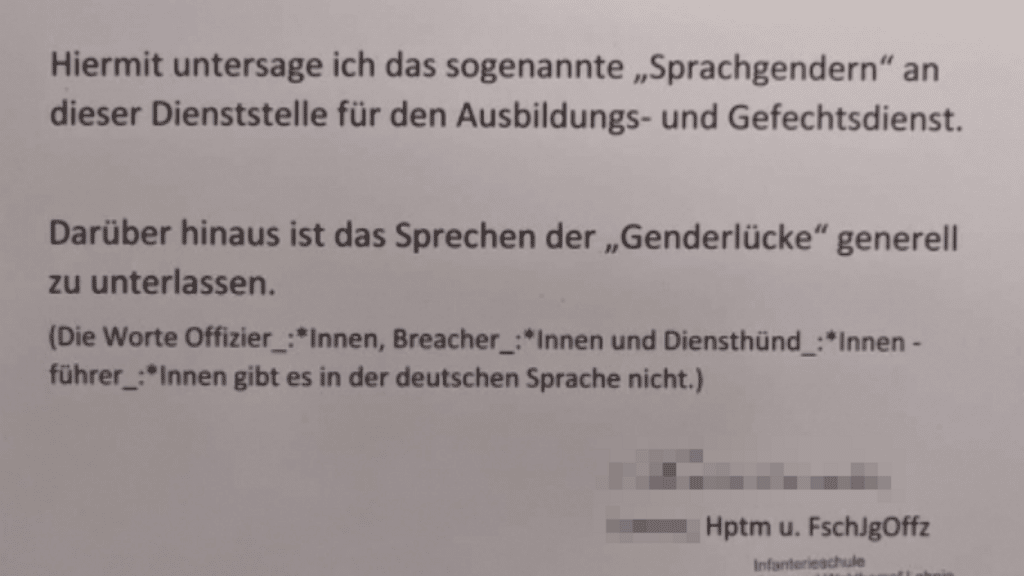 Das Dokument der Bundeswehr: Nein, ein Offizier darf das Gendern nicht verbieten!