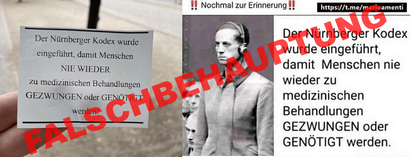 Sharepics mit der Behauptung über den Nürnberger Kodex