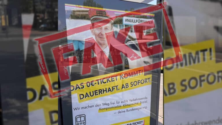 Fake-Werbeplakate des Verkehrsministeriums für ein 0-Euro-Ticket