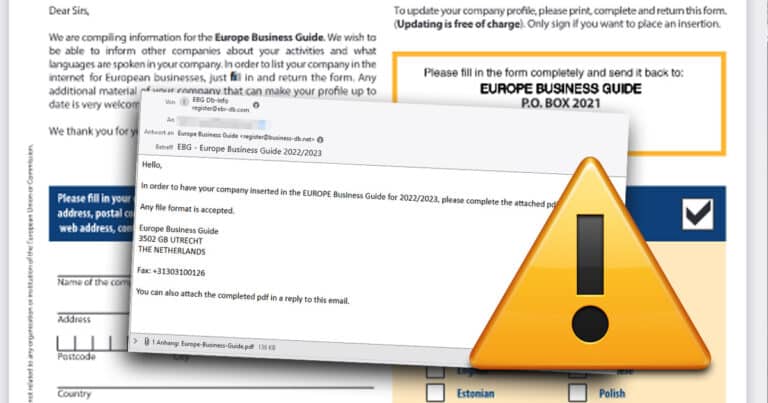 Warnung vor „Europe Business Guide“